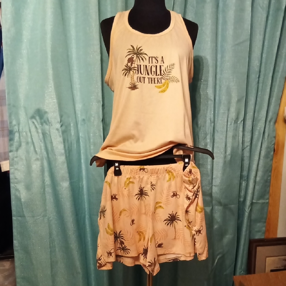 Women's Jungle Print Pajama Set - Cream